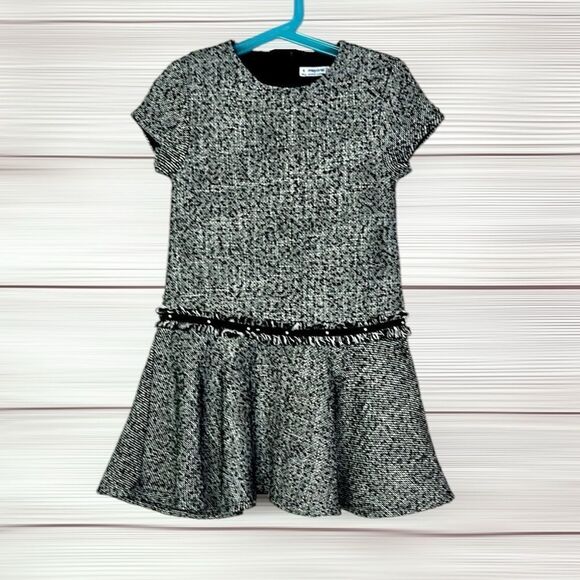 Mayoral Black and White Tweed Dress Short Sleeve Wool Blend Size 6 116 sm - Picture 1 of 10